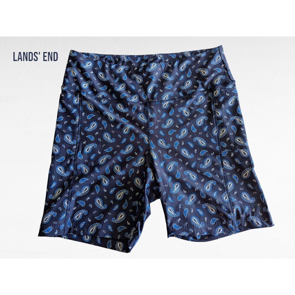 Lands' End Paisley Quick Dry Elastic Waist Board Swim Shorts Sz 1X